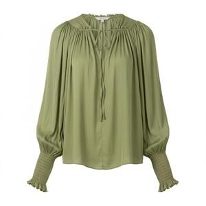 #T18 REBECCA TAYLOR | Sz. XL | PTP 22" Green Balloon Sleeve Tie Top $225 MSRP